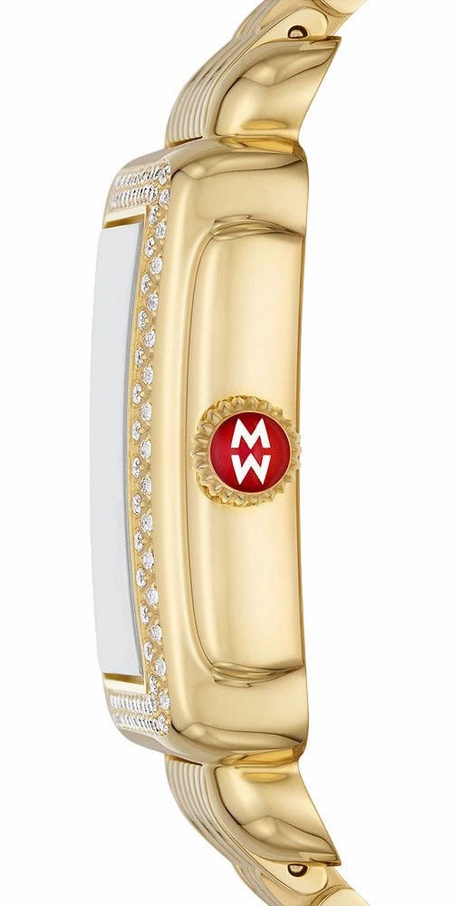 Michele Deco Madison Mid 18K Gold-Plated Steel Diamonds Silver Dial Date Rectangle Womens Watch MWW06G000003
