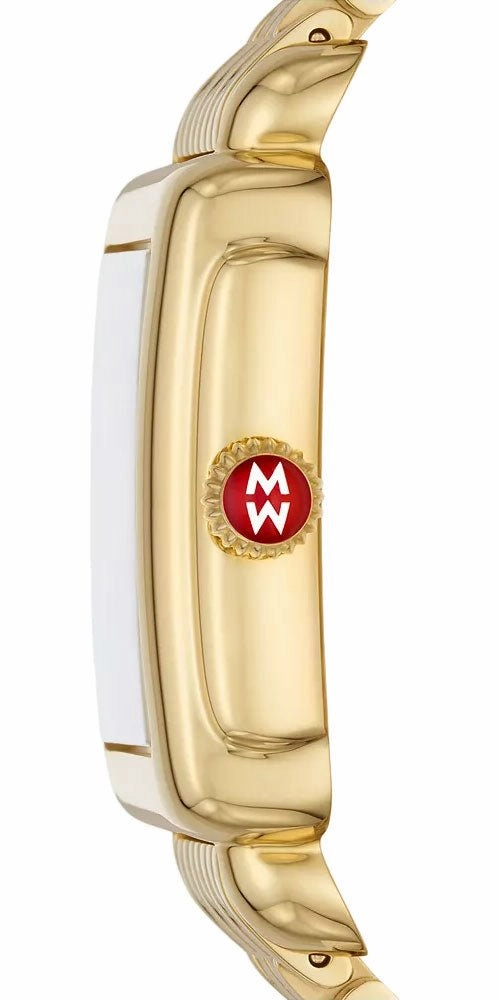 Michele Deco Madison Mid Gold Plated Steel Diamonds Silver Dial Date Rectangle Womens Watch MWW06G000014