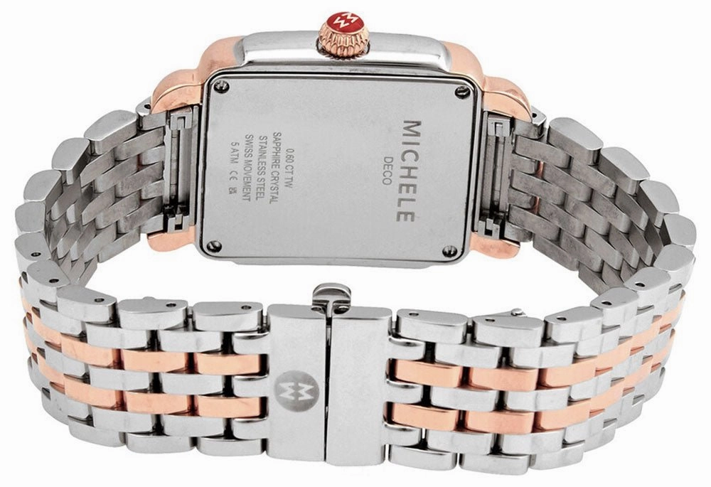 Michele Deco Madison Mid Two-Tone Rose Gold Steel Diamonds Silver Dial Rectangle Womens Watch MWW06G000015