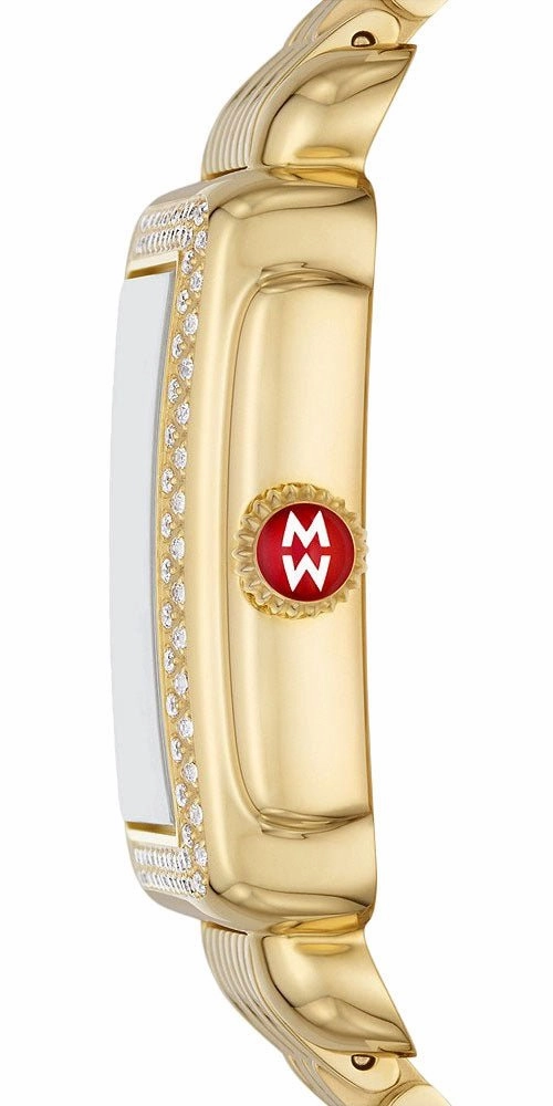 Michele Deco Mid Gold-Plated Steel Diamond Mother of Pearl Dial Rectangle Womens Watch MWW06V000124