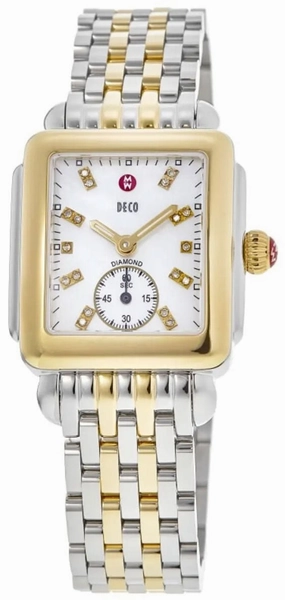 Michele Deco Mid Two-Tone Steel Diamond Mother of Pearl Dial Rectangle Womens Watch MWW06V000042