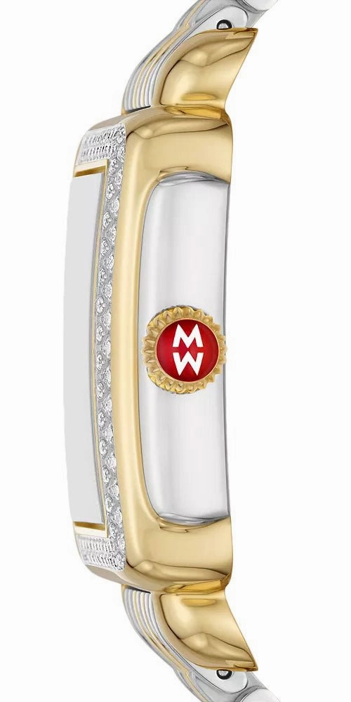 Michele Deco Mid Two-Tone Steel Diamonds Gray Mother-of-Pearl Dial Rectangle Womens Watch MWW06V000132