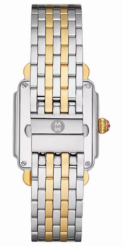 Michele Deco Mid Two-Tone Steel Diamonds Gray Mother-of-Pearl Dial Rectangle Womens Watch MWW06V000132