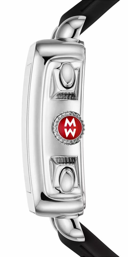 Michele Deco Sport Chronograph Silver Rectangle Dial Black Silicone Women's Watch MWW06K000071