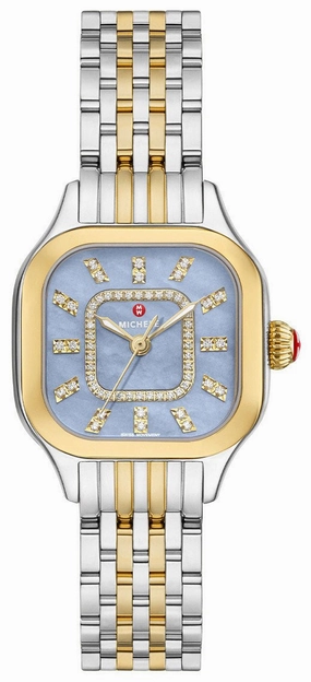 Michele Meggie Two-Tone Steel Diamonds Square Blue Dusk Mother-of-Pearl Dial Womens Watch MWW33B000015