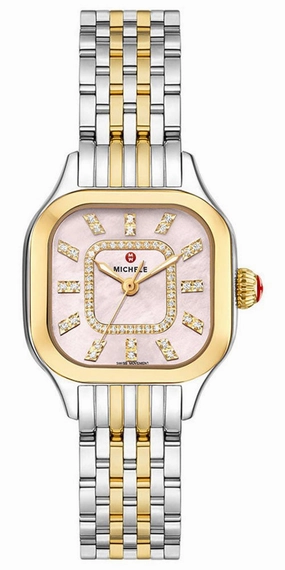 Michele Meggie Two-Tone Steel Diamonds Square Peony Pink Mother-of-Pearl Dial Womens Watch MWW33B000014