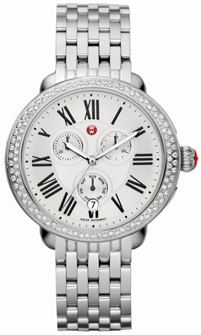 Michele Serein Chronograph Diamonds Silver Dial Date Stainless Steel Womens Watch MWW21A000001