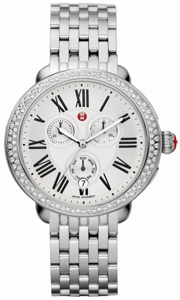 Michele Serein Chronograph Diamonds Silver Dial Date Stainless Steel Womens Watch MWW21A000001