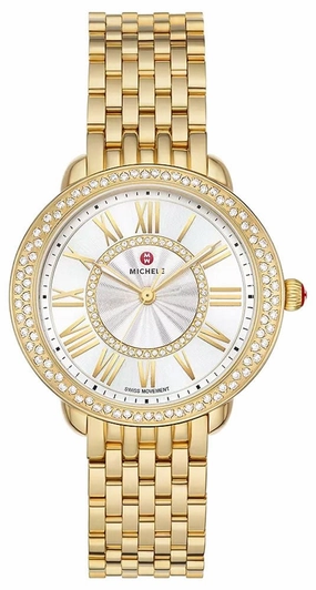Michele Serein Mid Diamonds Silver Dial 18K Gold-Plated Steel Womens Watch MWW21B000161