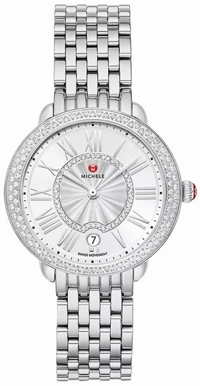 Michele Serein Mid Stainless Steel Diamonds Silver Dial Date Womens Watch MWW21B000143