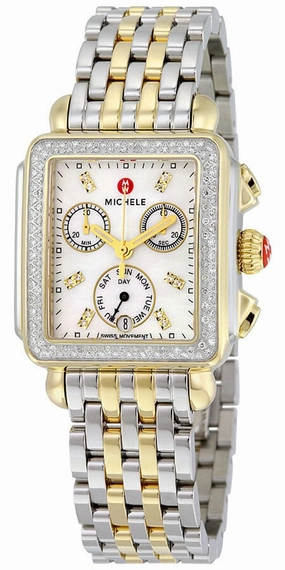 Michele Signature Deco Chronograph Day/Date Two-Tone Stainless Steel & Diamond Womens Watch MWW06P000108