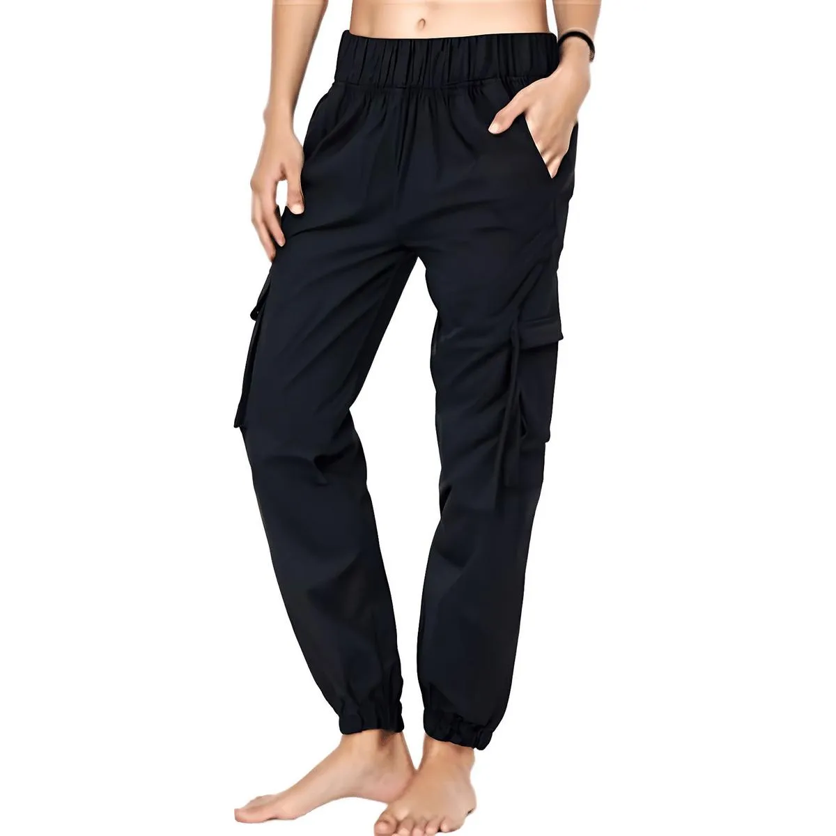 Mid-Rise Cargo Pant Womens Pocket Woven Track Pants