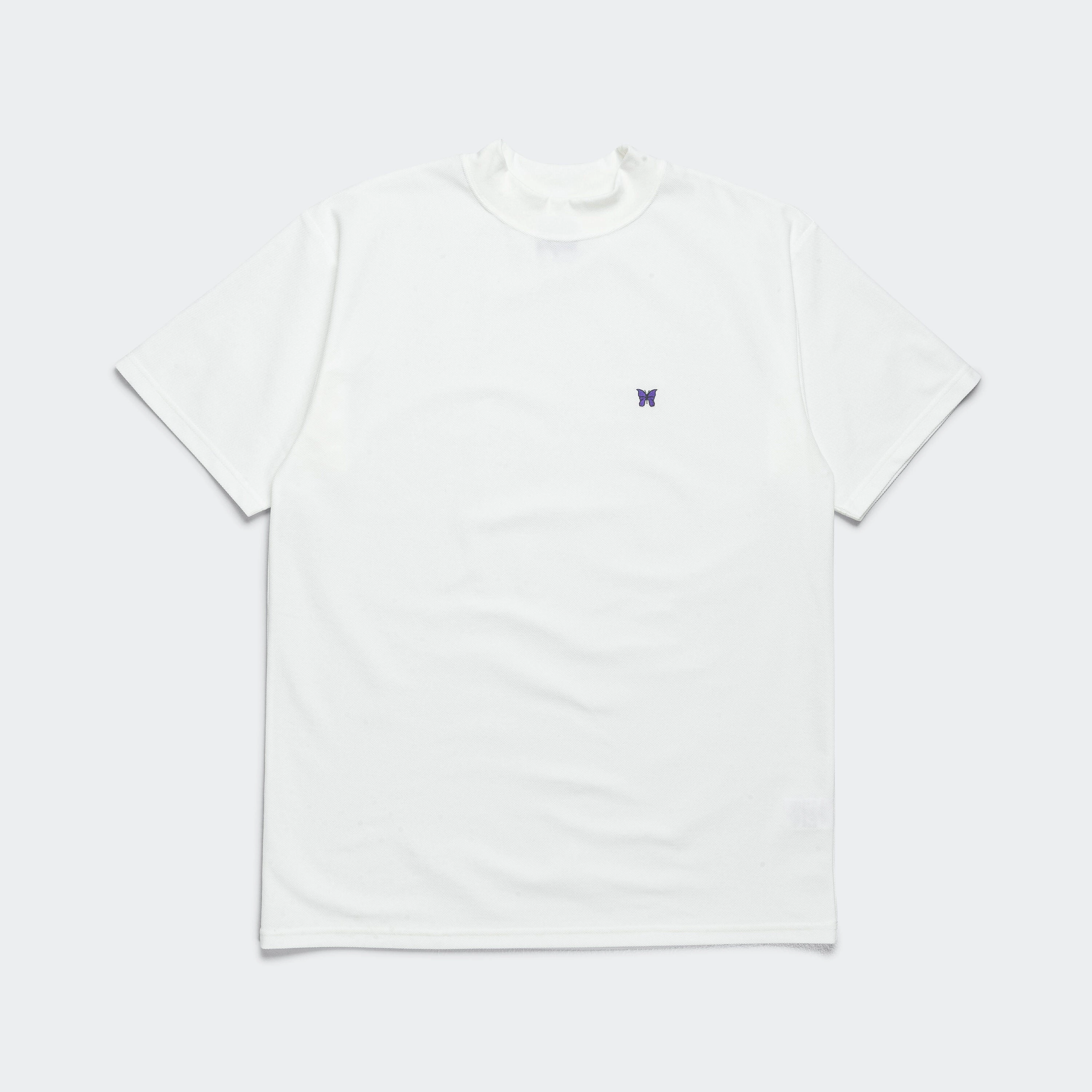 Mock Neck SS Tee - White Cotton Pique