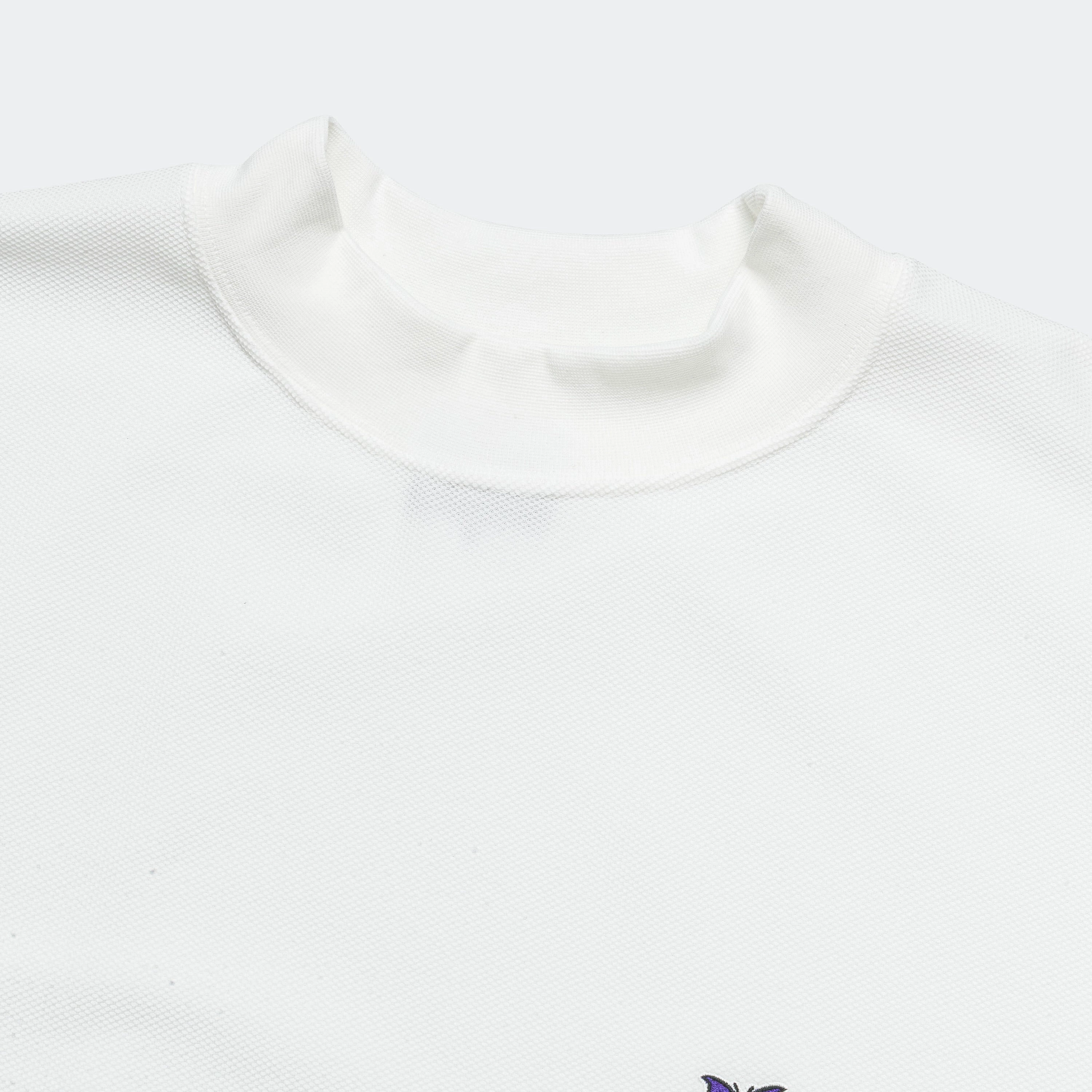 Mock Neck SS Tee - White Cotton Pique