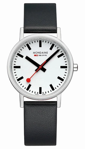 Mondaine Classic Stainless Steel White Dial Black Vegan Leather Strap Quartz Unisex Watch A660.30314.16SBB