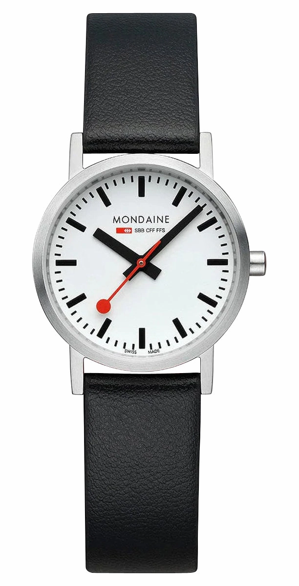 Mondaine Classic Stainless Steel White Dial Black Vegan Leather Strap Quartz Womens Watch A658.30323.16SBB