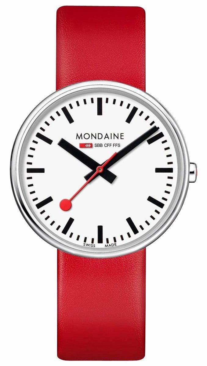 Mondaine Giant Backlight Stainless Steel White Dial Red Leather Strap Quartz Womens Watch MSX.3511B.LC