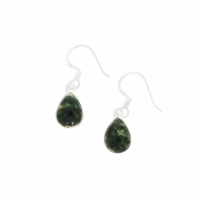 Moss Agate Sterling Silver Teardrop Drop Earrings