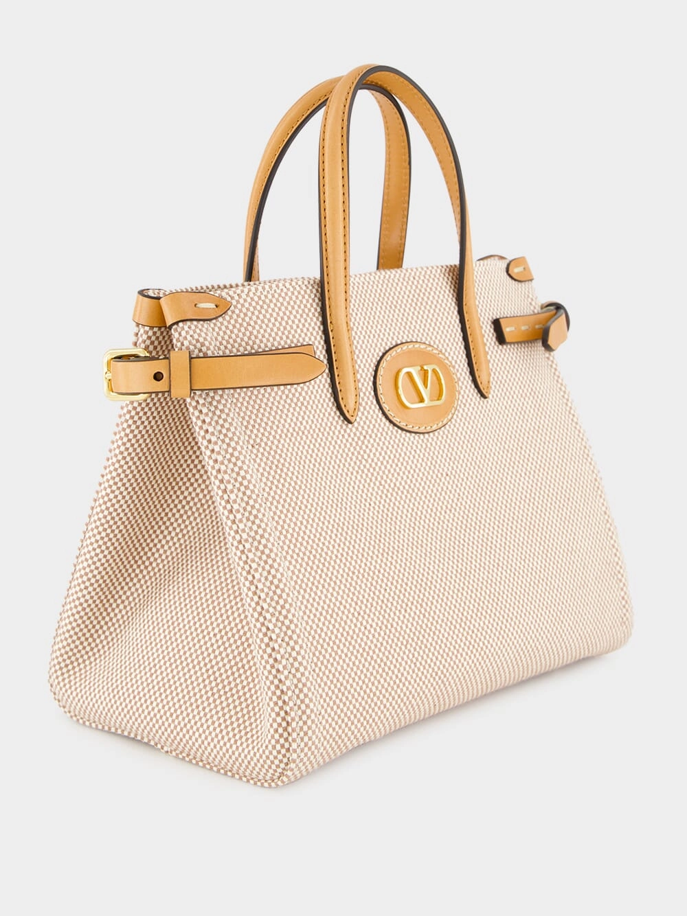 Natural and Tobacco Antibes Small Canvas Shopping Bag
