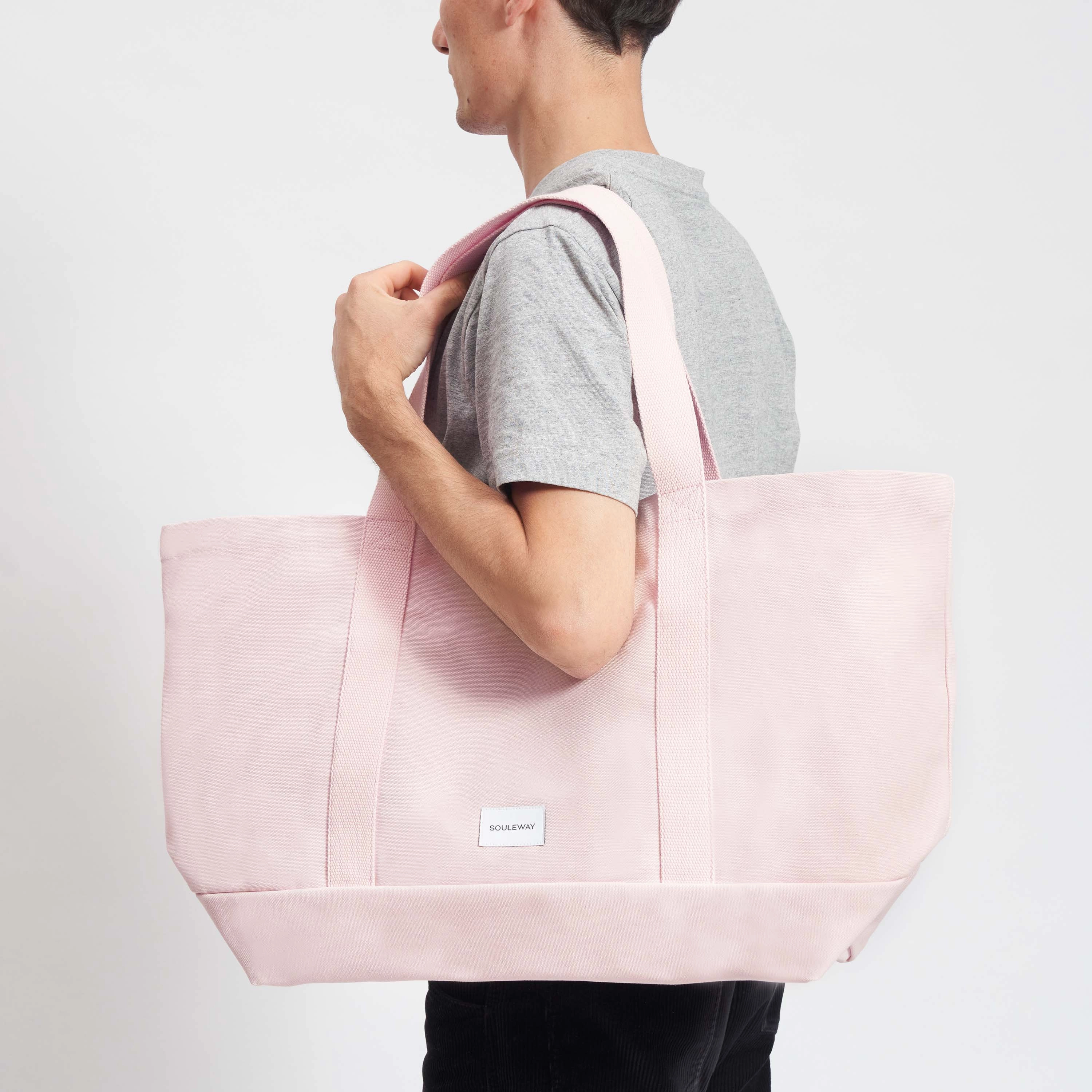 Natural Cotton Canvas Beach Bag | Blush Pink