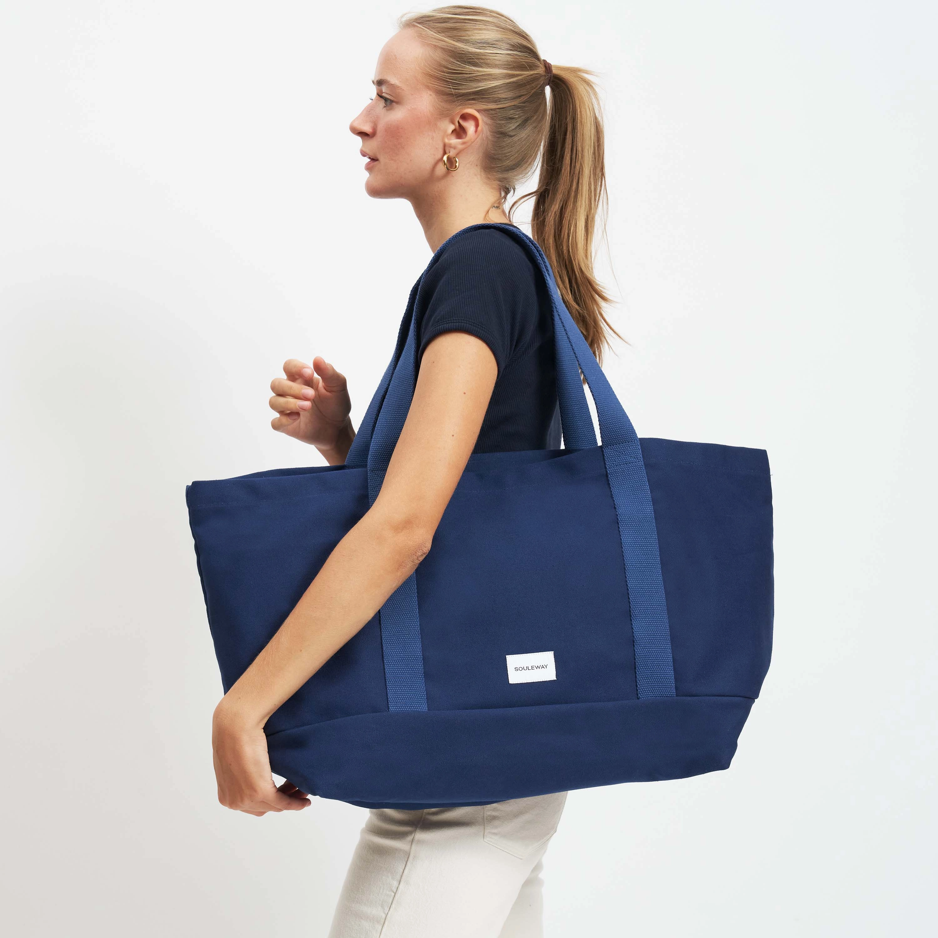 Natural Cotton Canvas Beach Bag | Navy