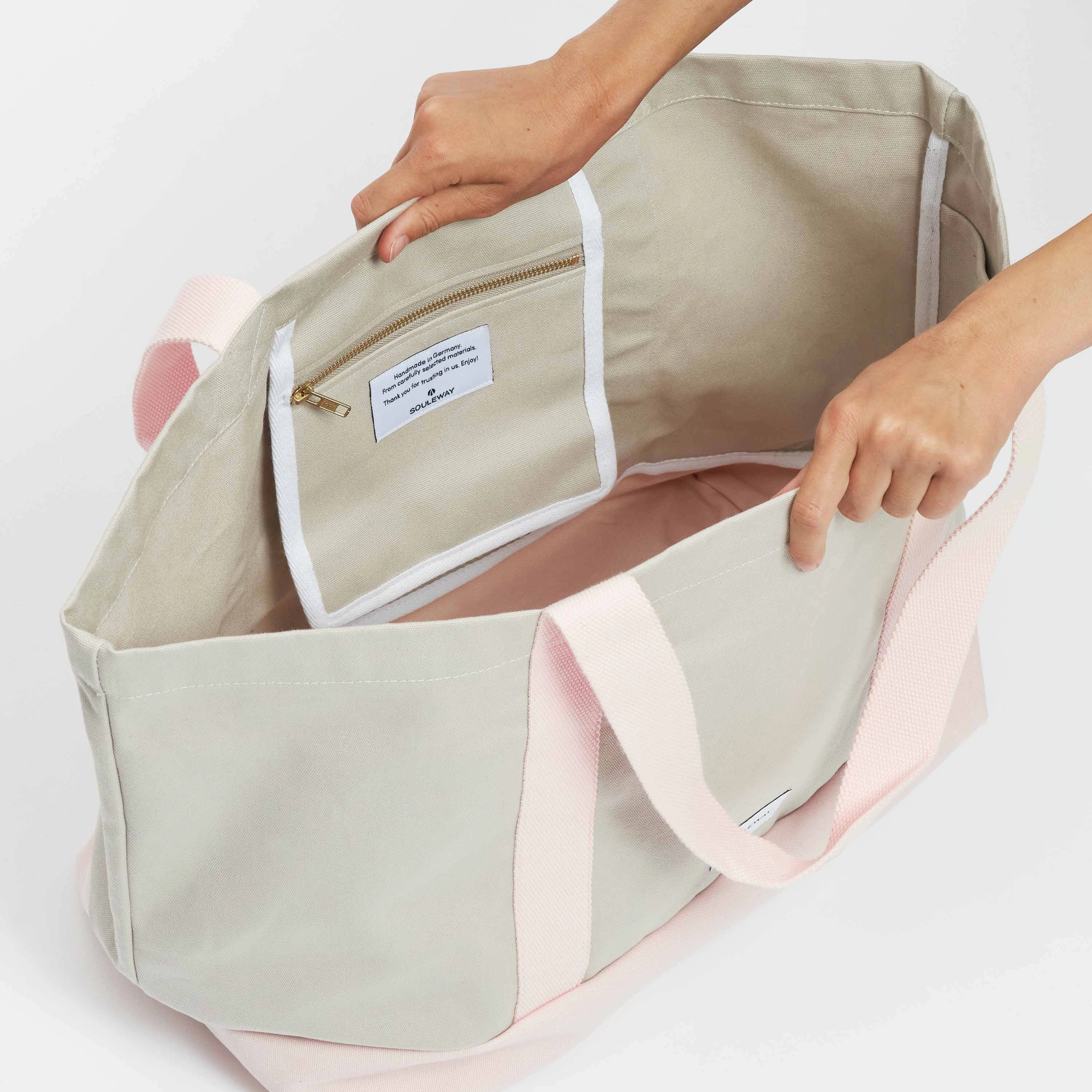 Natural Cotton Canvas Beach Bag | Sand & Pink