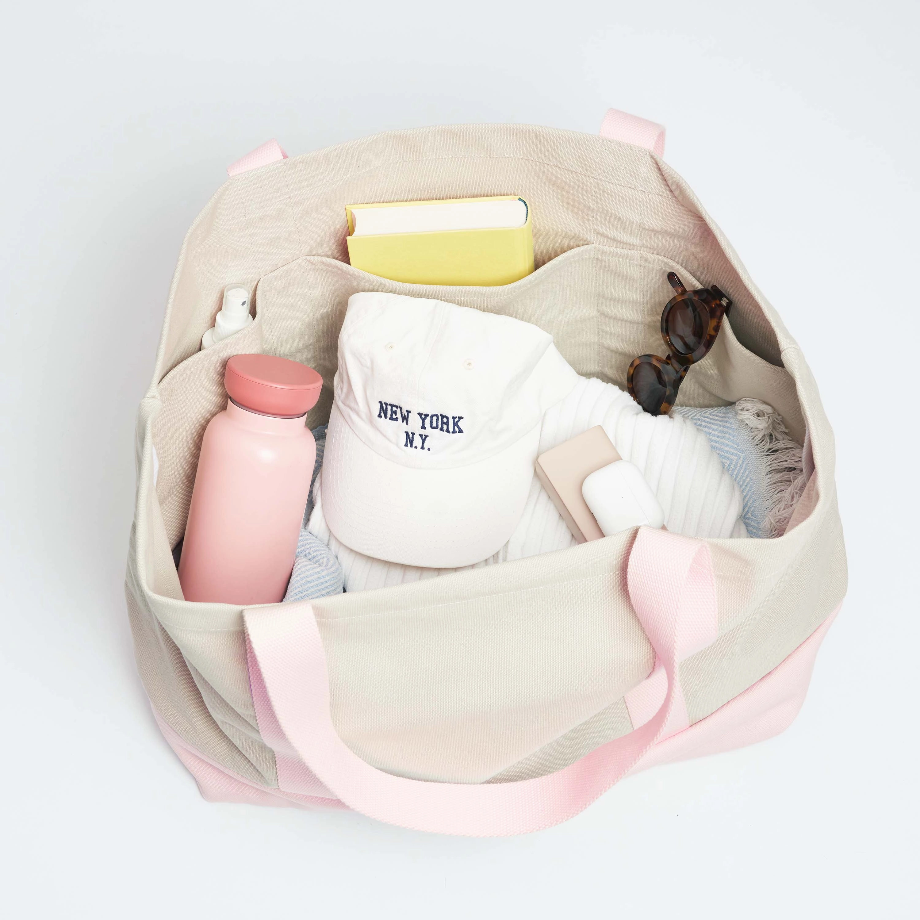 Natural Cotton Canvas Beach Bag | Sand & Pink