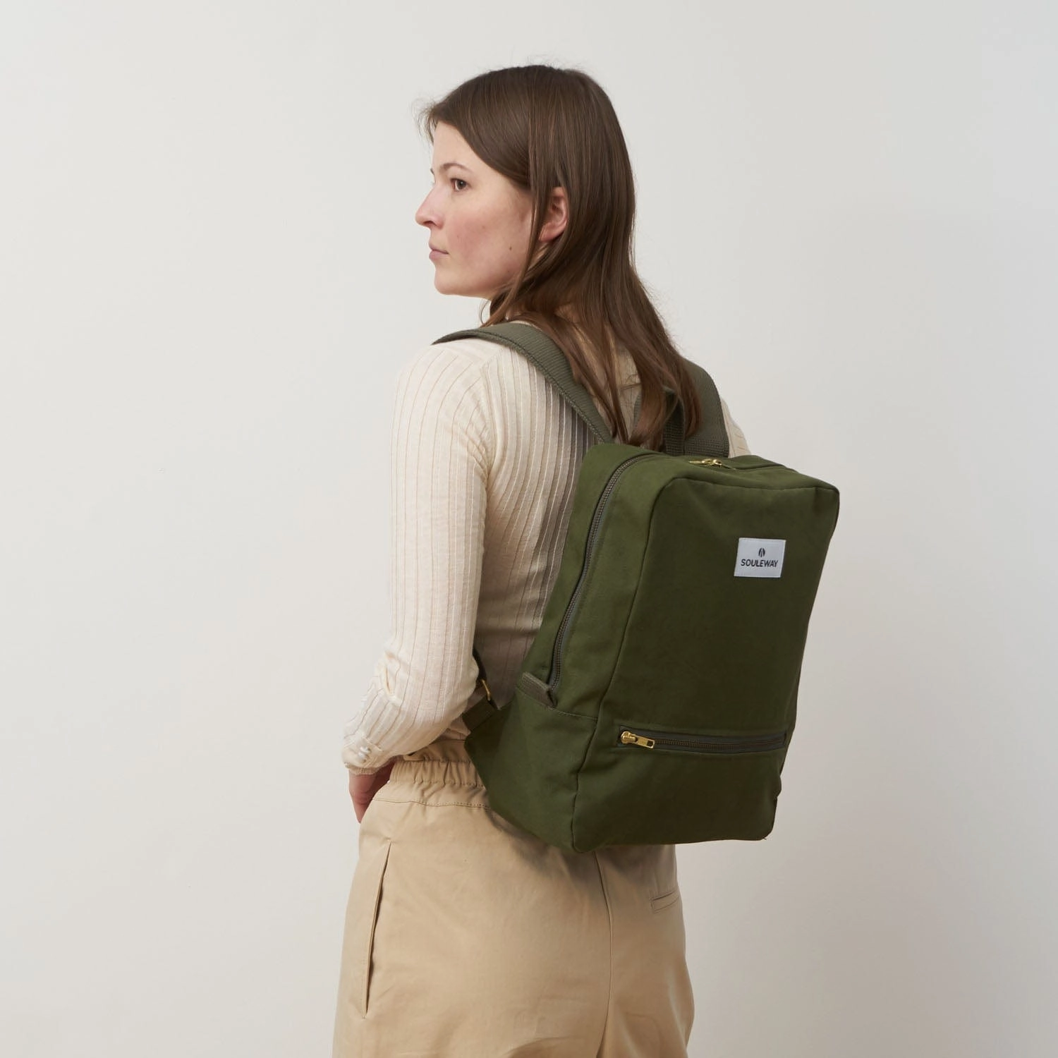 Natural Cotton Canvas Daypack | Dark Olive