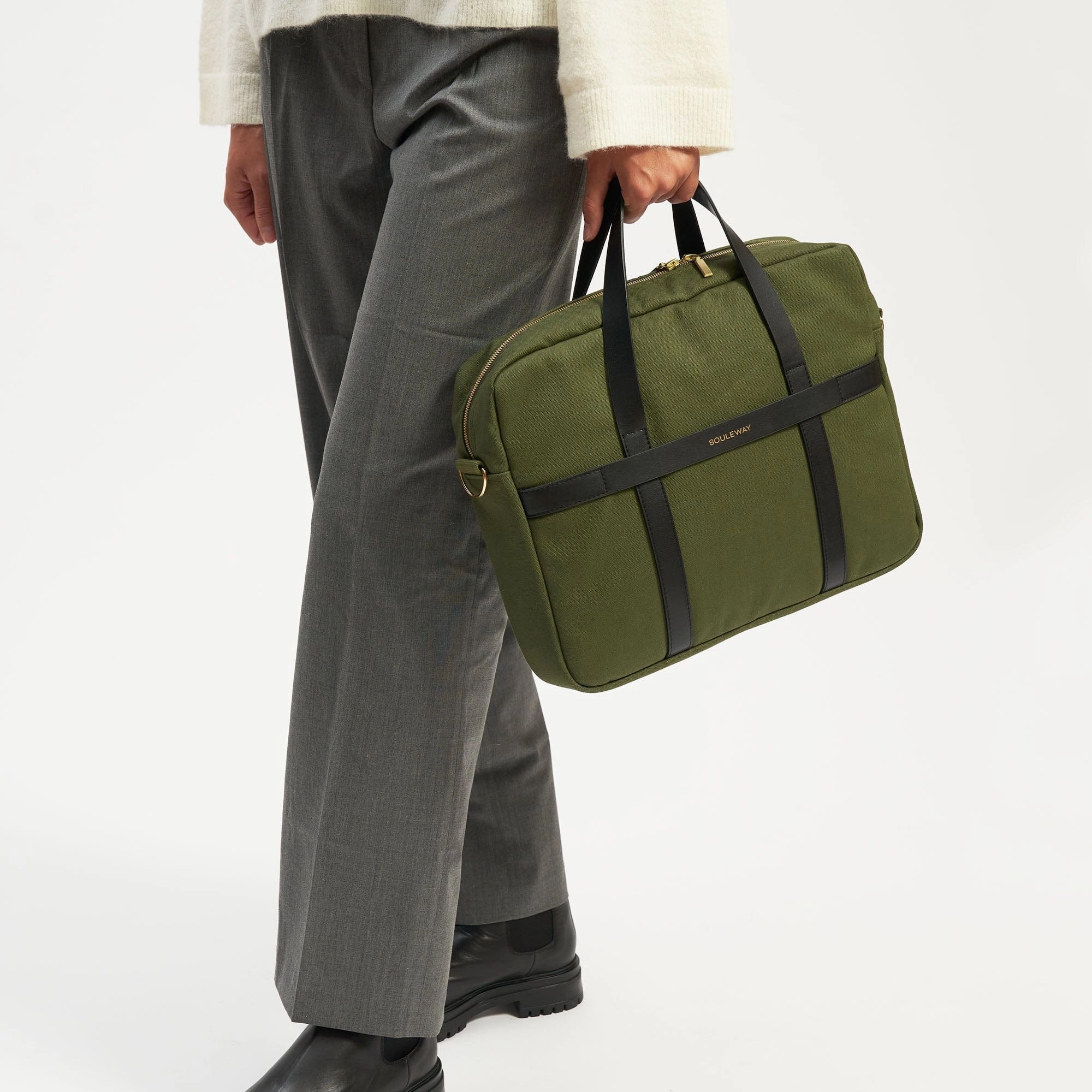Natural Cotton Canvas Laptop Bag | Dark Olive