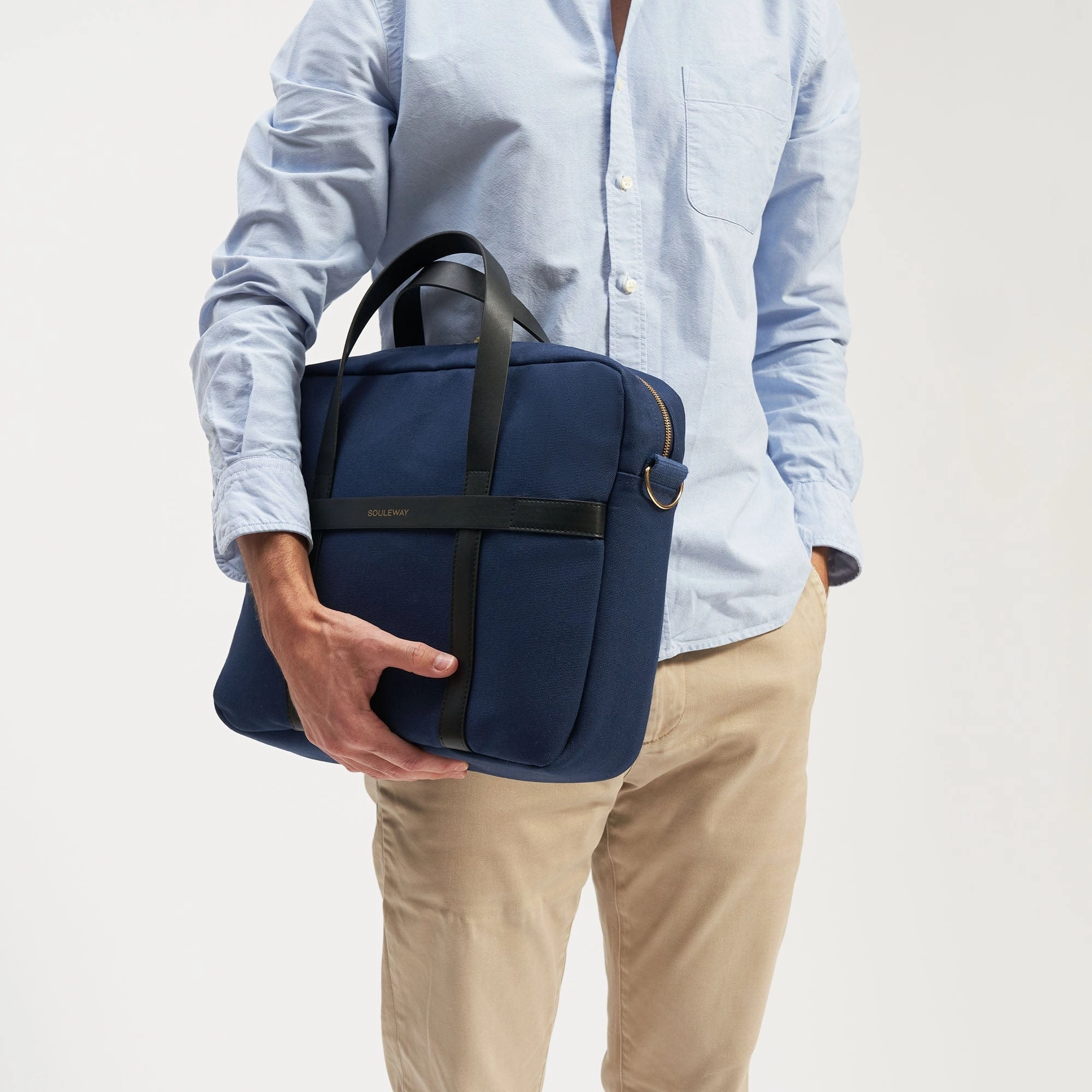 Natural Cotton Canvas Laptop Bag | Navy Blue