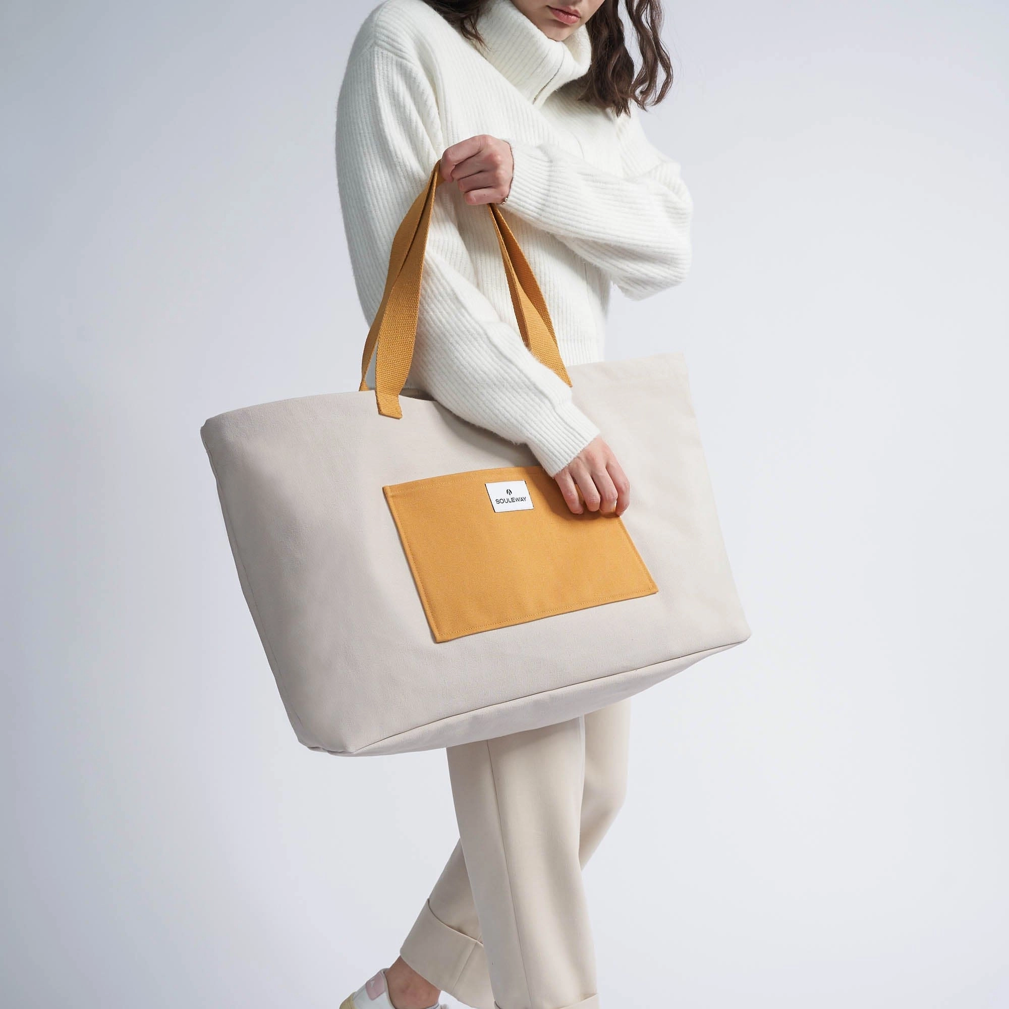 Natural Cotton Canvas Shopper | Sand & Mustard