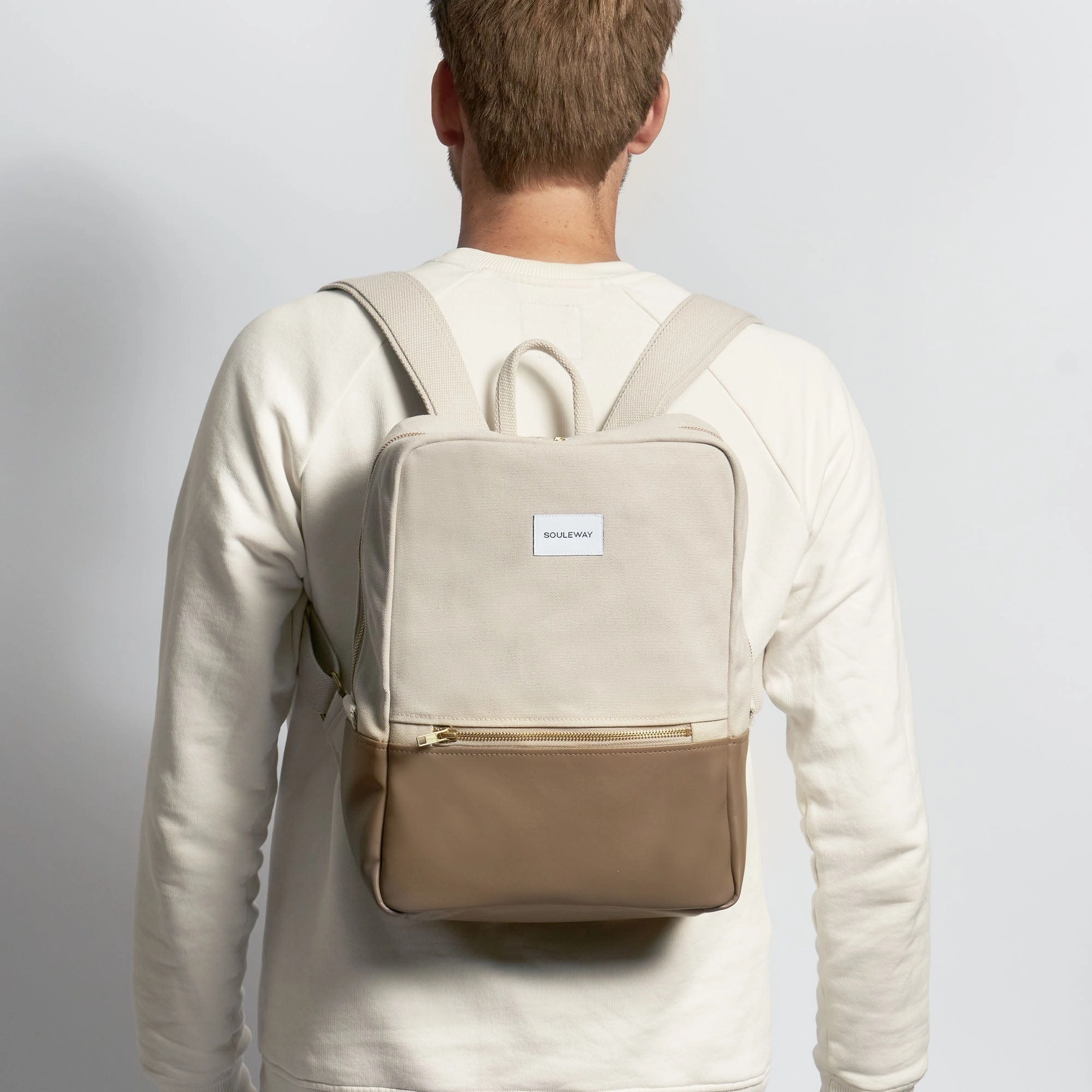 Natural Cotton Canvas Two-Tone Daypack | Sand & Mocha