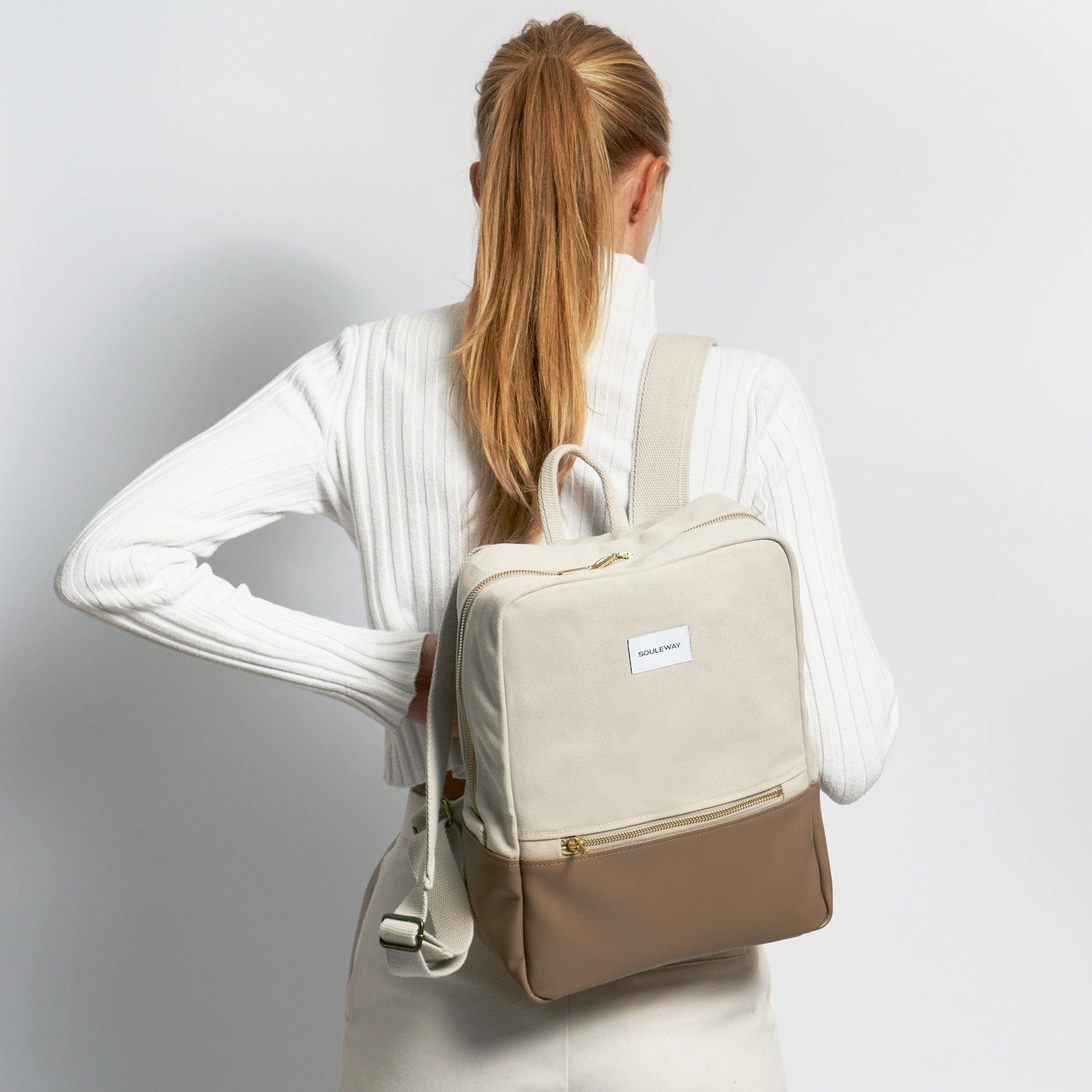 Natural Cotton Canvas Two-Tone Daypack | Sand & Mocha