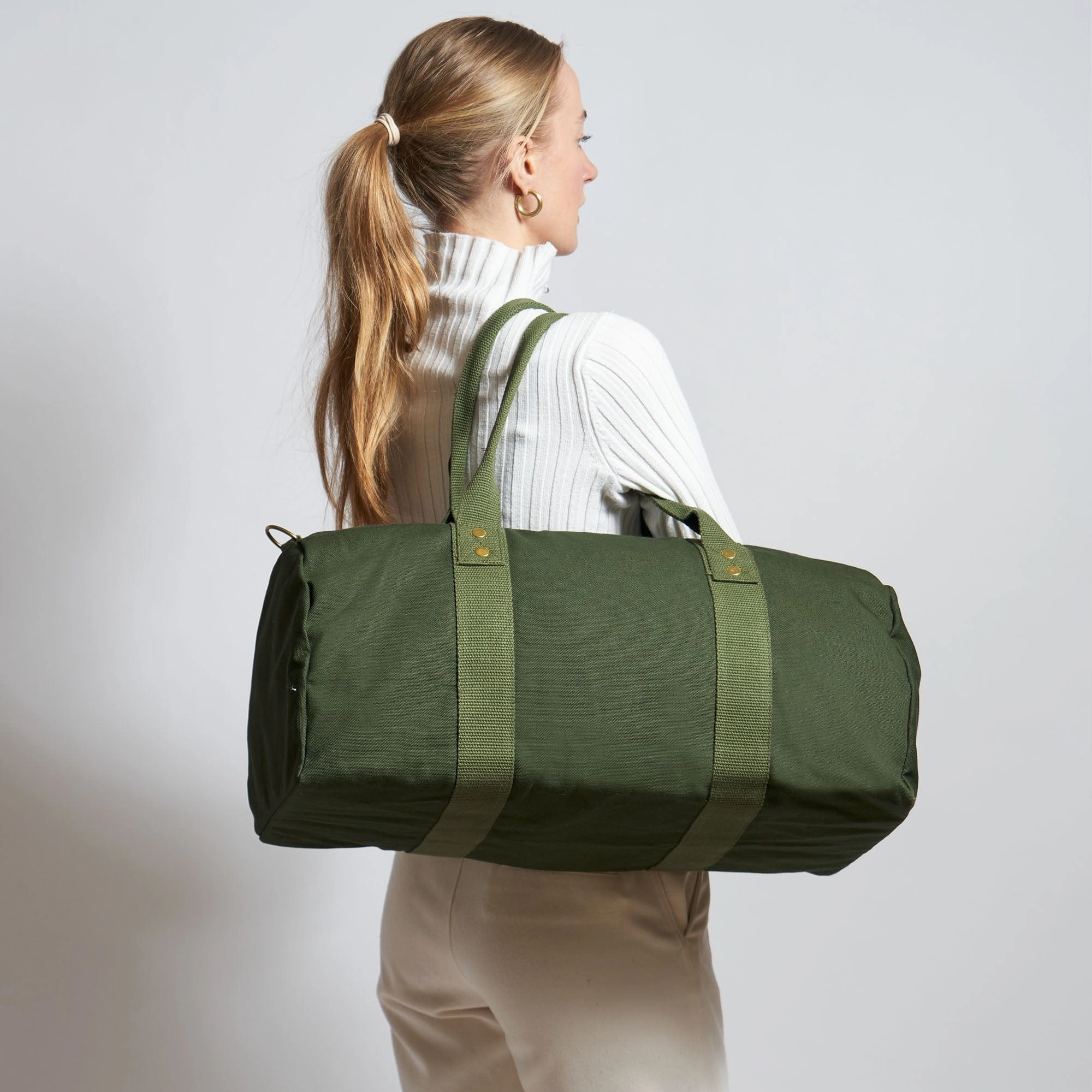 Natural Cotton Canvas Vegan Weekender | Dark Olive