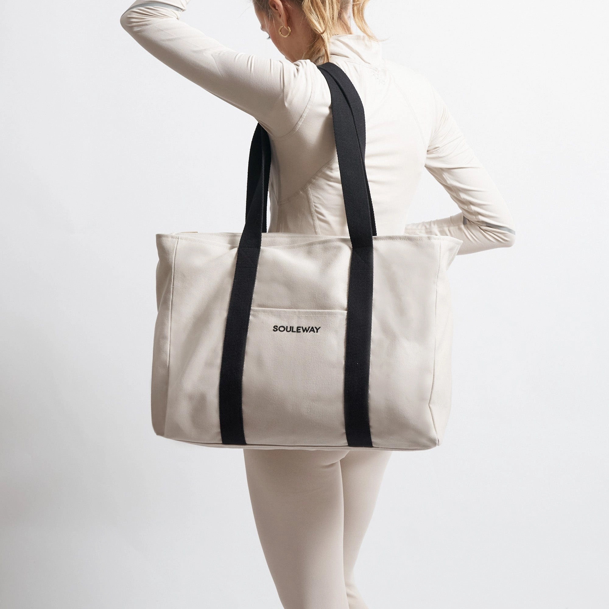 Natural Cotton Canvas Yoga Tote | Sand & Black
