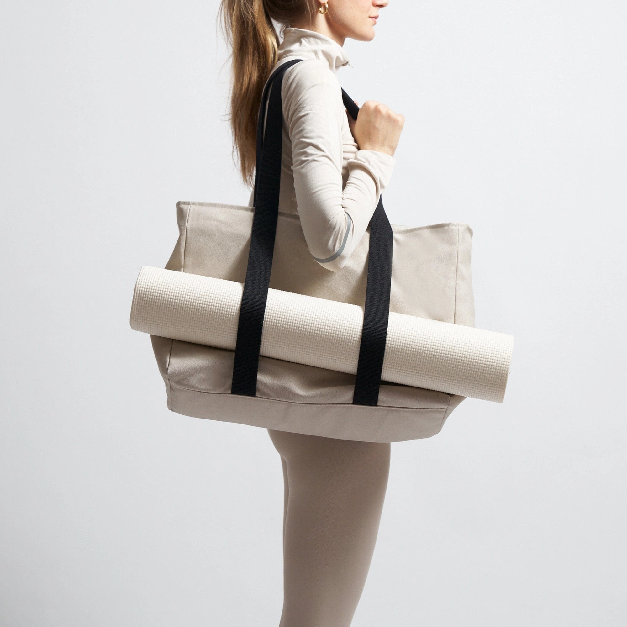Natural Cotton Canvas Yoga Tote | Sand & Black