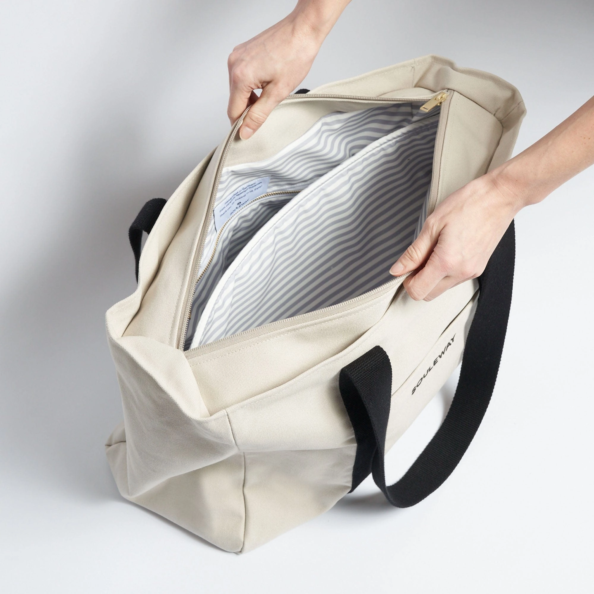 Natural Cotton Canvas Yoga Tote | Sand & Black