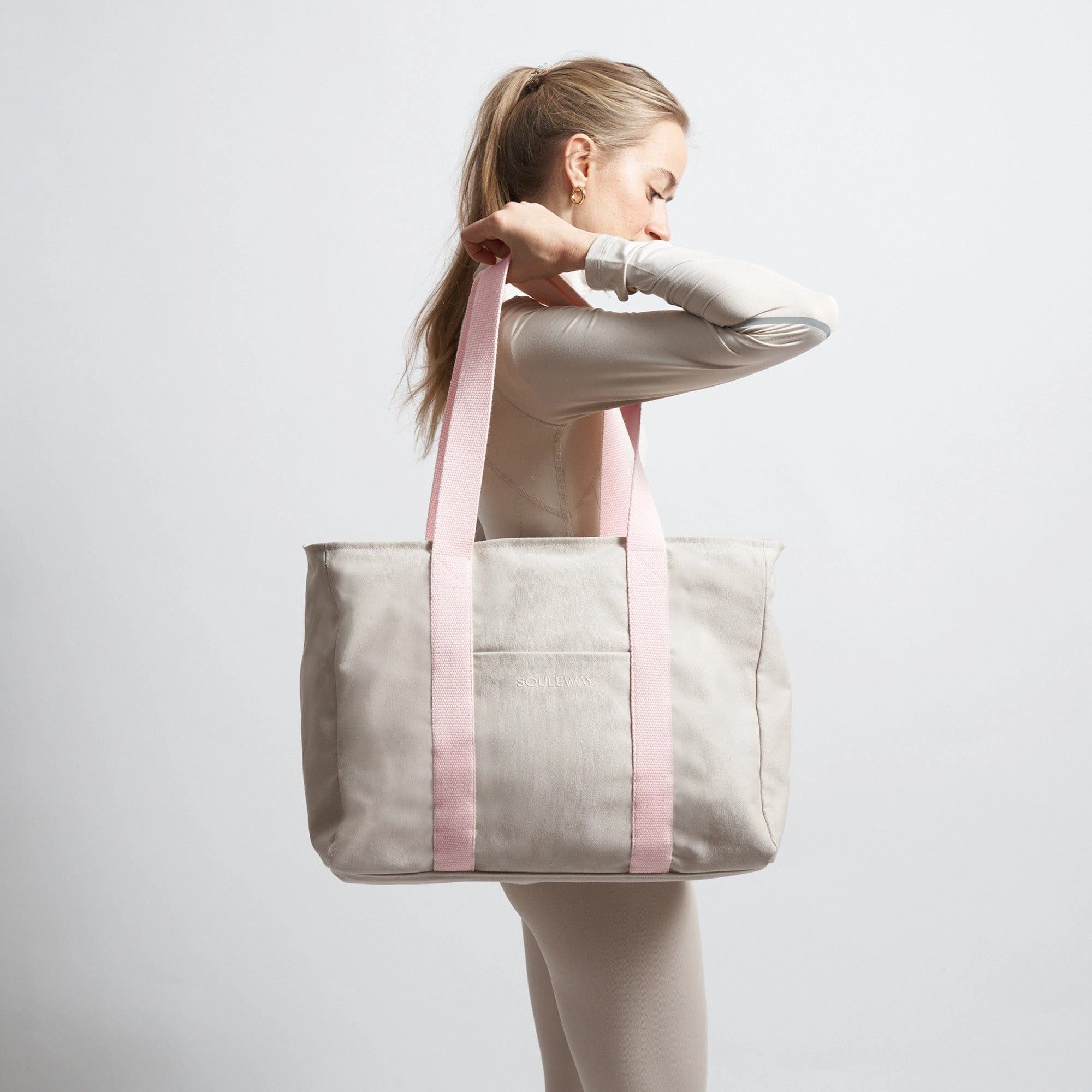 Natural Cotton Canvas Yoga Tote | Sand & Pink