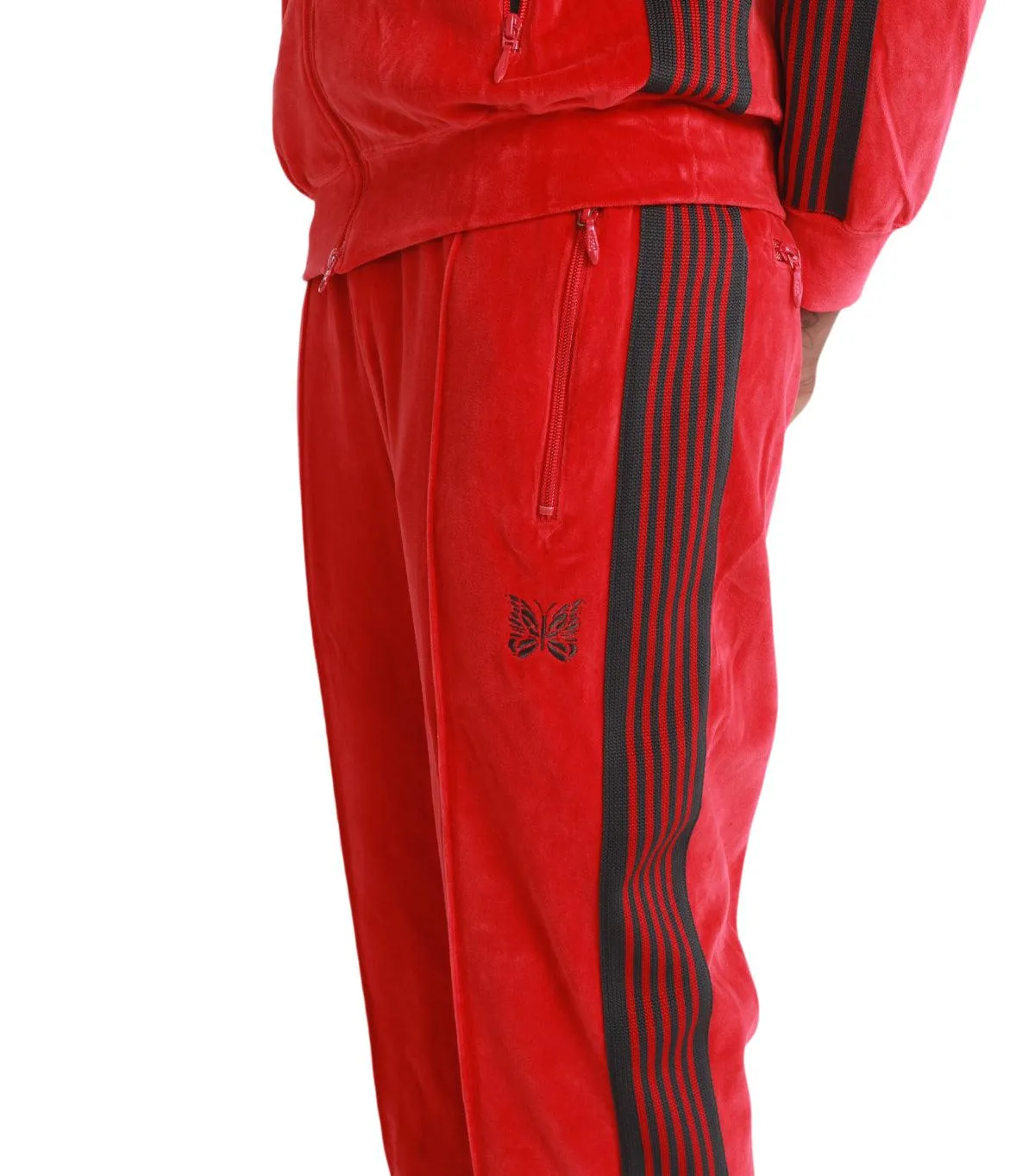 Needles Narrow Velour Track Pant Red