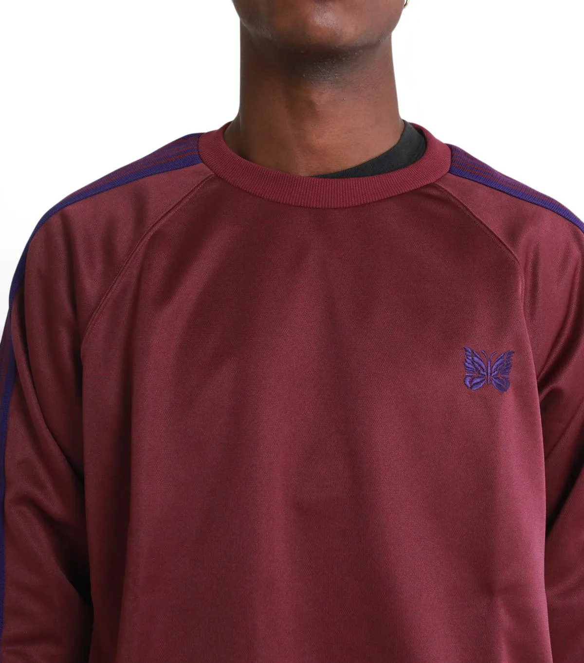 Needles Track Crew Neck Shirt Poly Smooth Burgundy