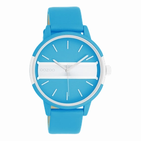 Neon blue/gold coloured OOZOO watch with bright blue leather strap - C11188