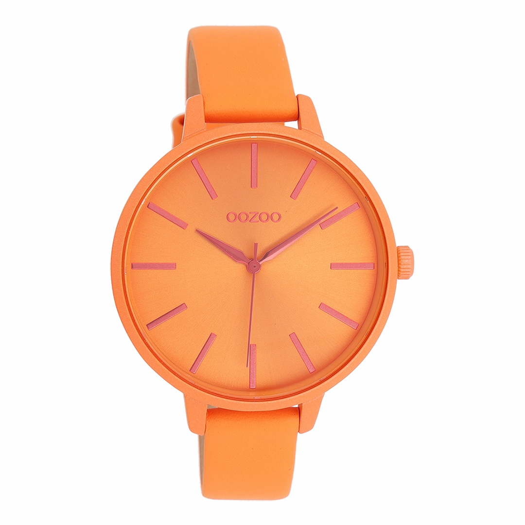 Neon orange OOZOO watch with leather strap - C11187