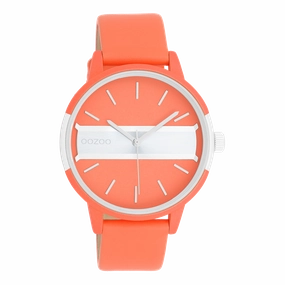 Neon red/gold coloured OOZOO watch with neon orange leather strap - C11190