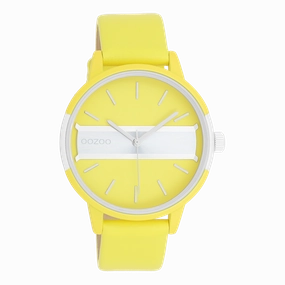 Neon yellow/gold coloured OOZOO watch with neon yellow leather strap - C11191