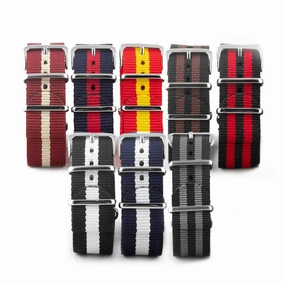 Nylon / fabric nato strap - 2 colors stripes (black, brown, grey, blue, red, white, yellow, beige)