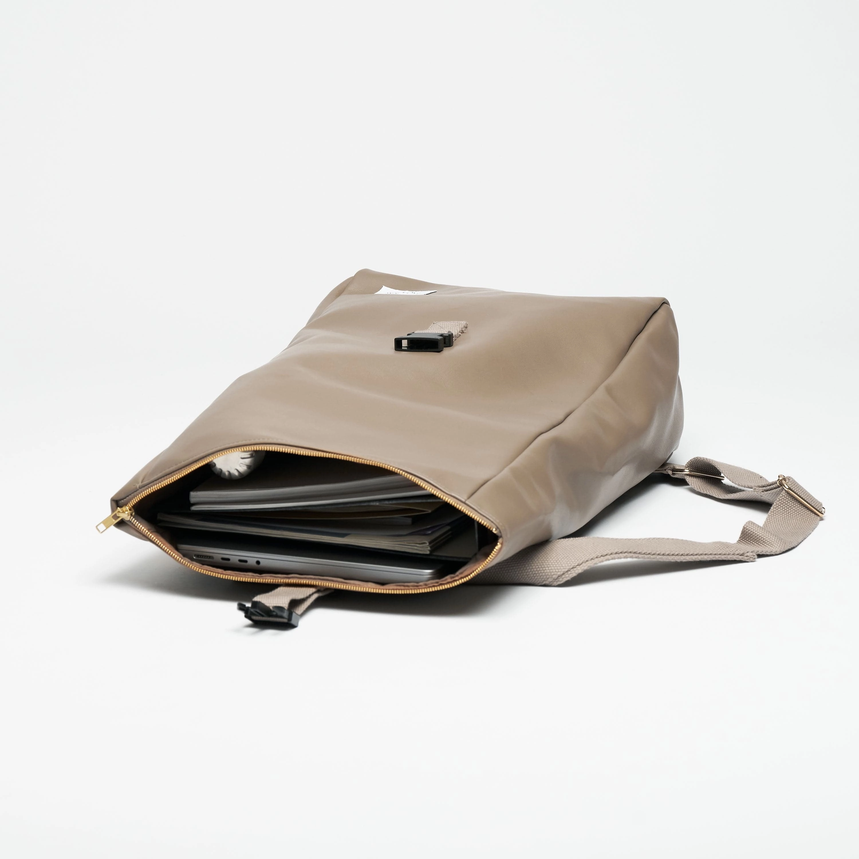 Oleatex Vegan Olive Leather Foldtop Backpack | Mocha Brown