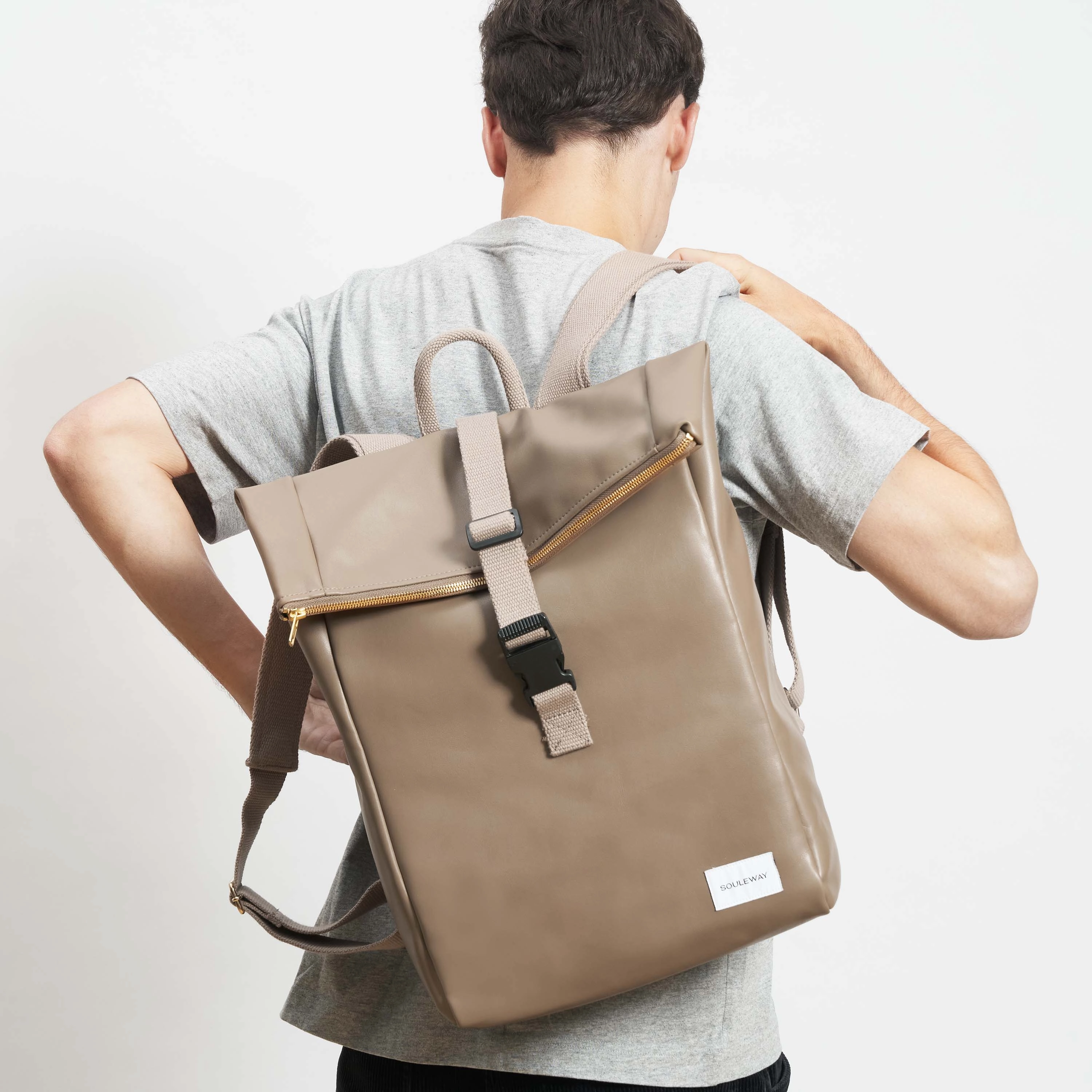 Oleatex Vegan Olive Leather Foldtop Backpack | Mocha Brown