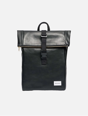 Oleatex Vegan Olive Leather Foldtop Backpack | Night Black