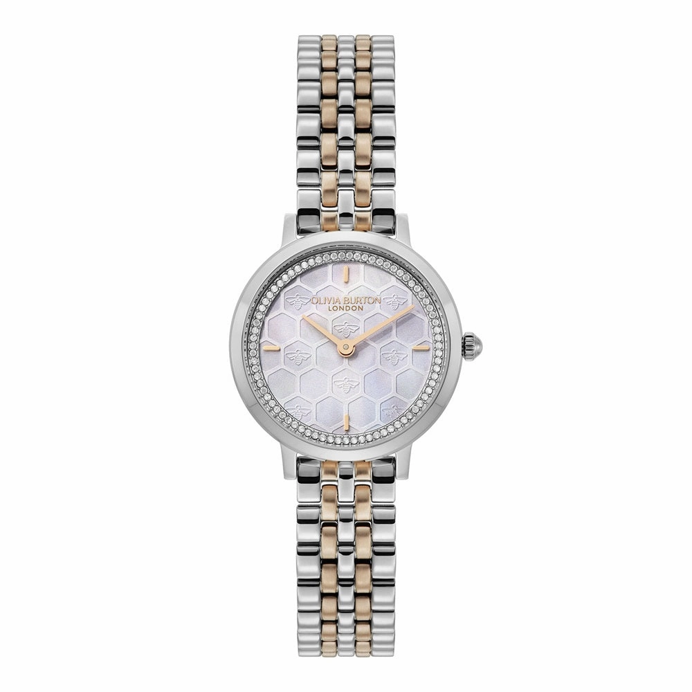 Olivia Burton Signature Honeycomb Ultra Slim Dove Grey Ladies Two Tone Watch 24000265