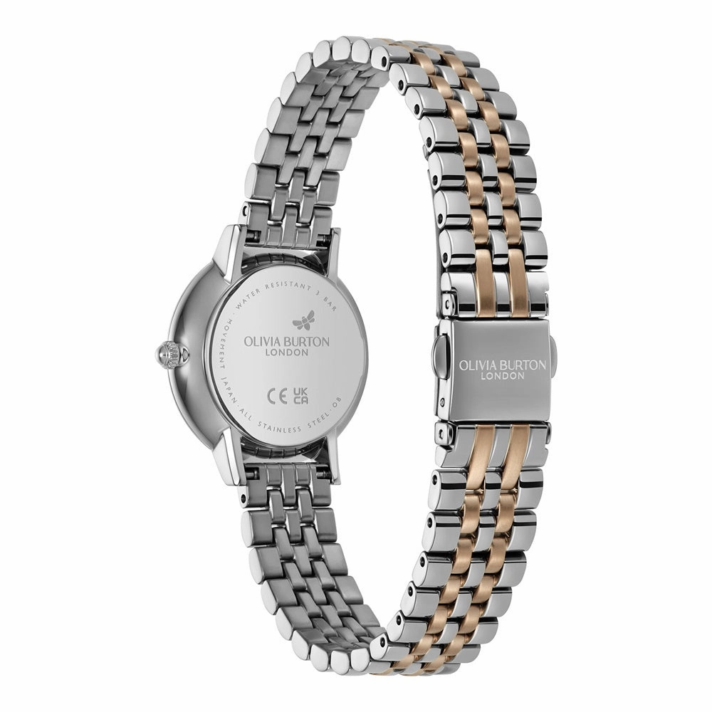 Olivia Burton Signature Honeycomb Ultra Slim Dove Grey Ladies Two Tone Watch 24000265